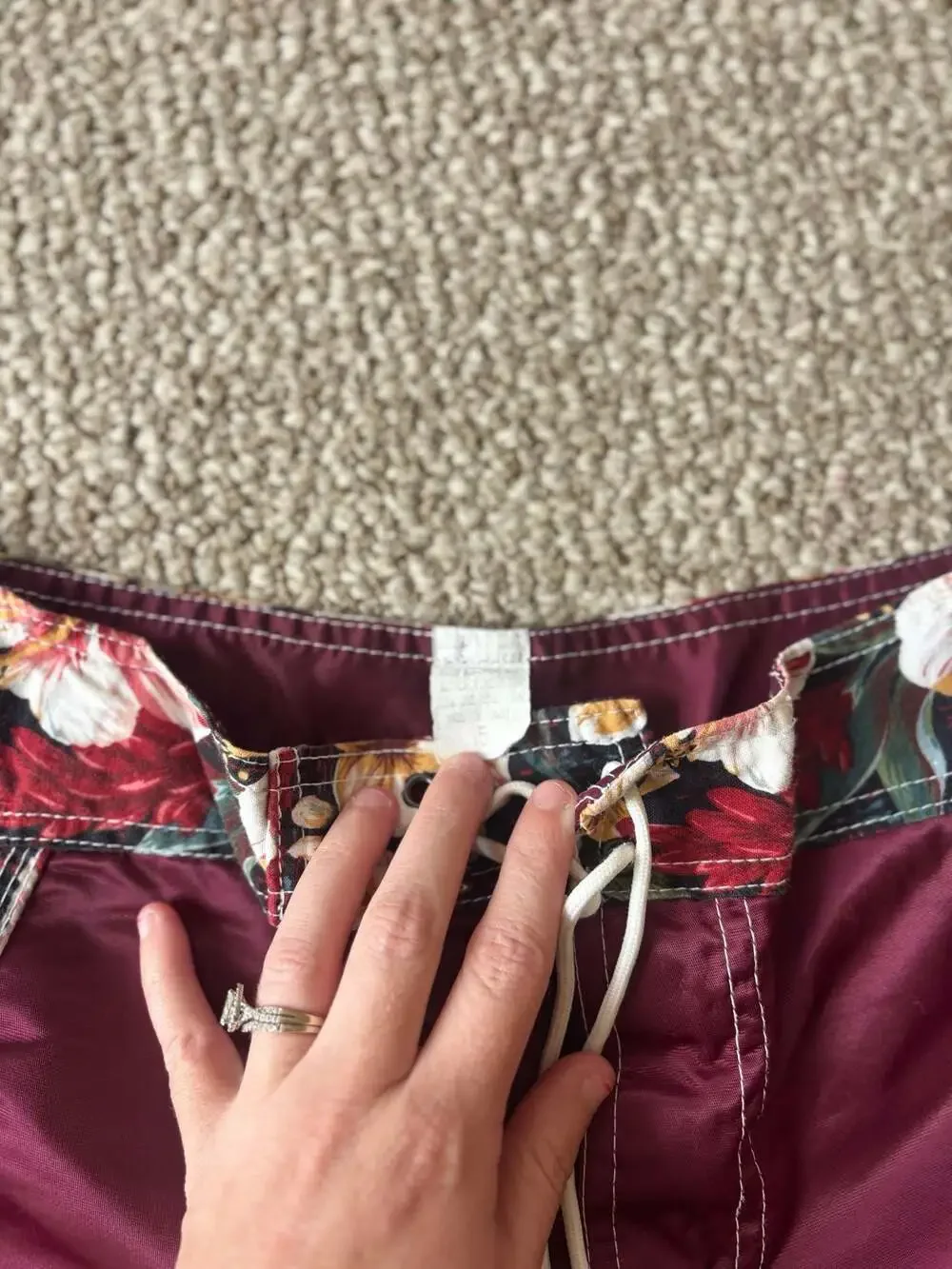 Vintage Maroon and Floral Board Shorts Swim Trunks Size S